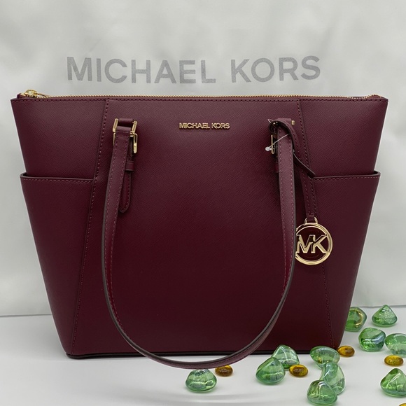 MICHAEL KORS CHARLOTTE LARGE TOP ZIP TOTE DARK CHERRY NWT - Picture 2 of 16